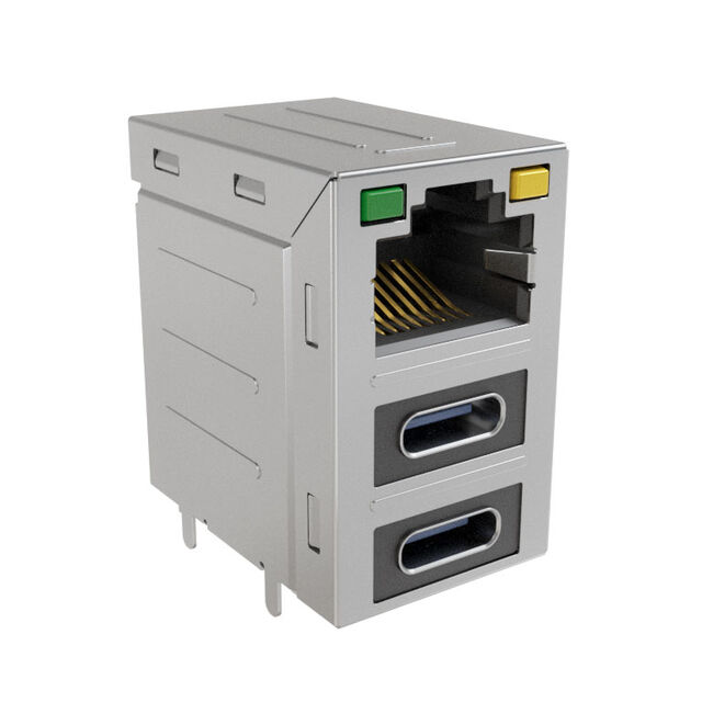 安費(fèi)諾模塊化連接器 RJE36188344CH 堆疊 RJ45，2 個(gè) USB Type C，帶 LED G/Y